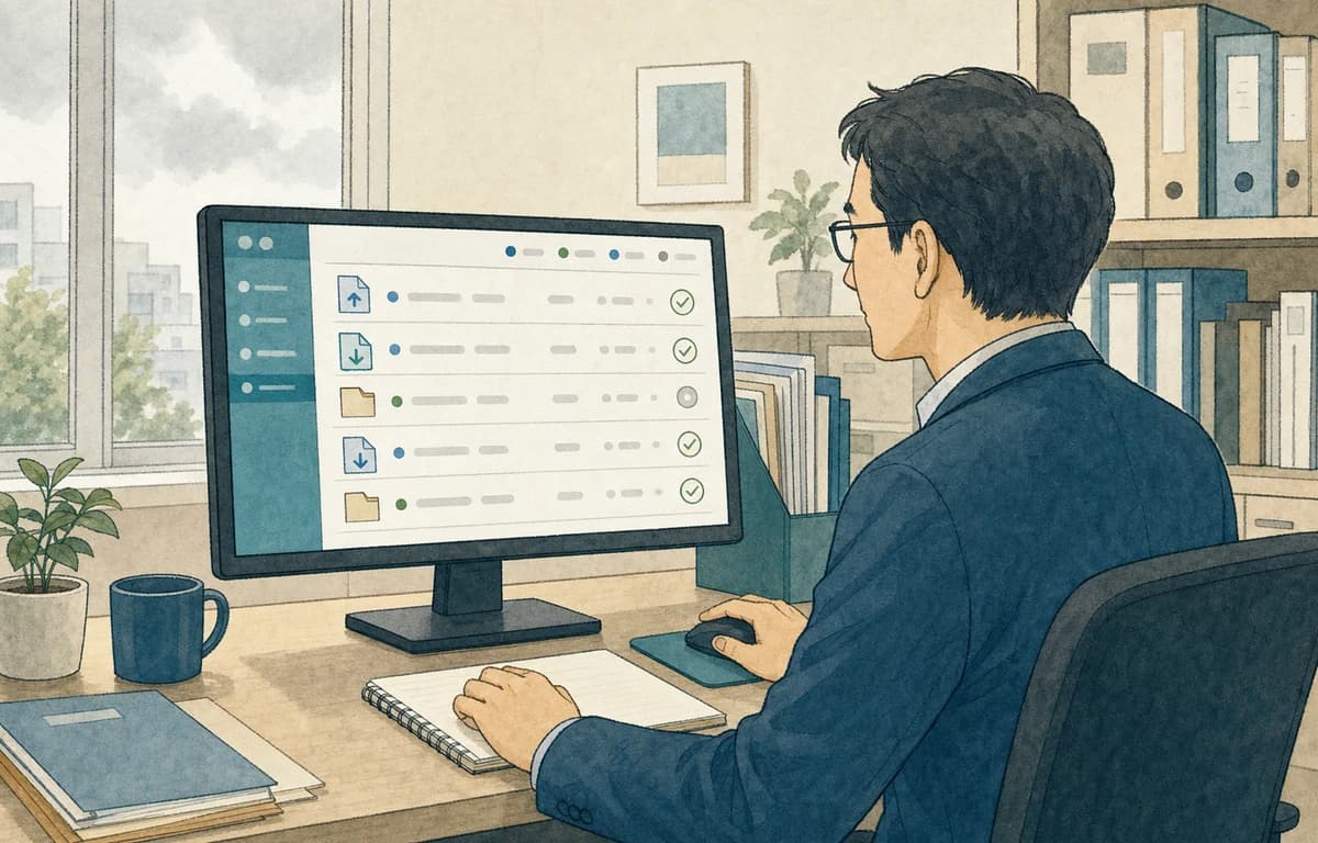 所長・管理者が送付履歴とダウンロード履歴を確認しているイメージ